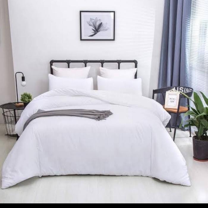 Sprei Hotel Set Bedcover Polos Putih Bahan Katun Size 160X200 Diskon R010326