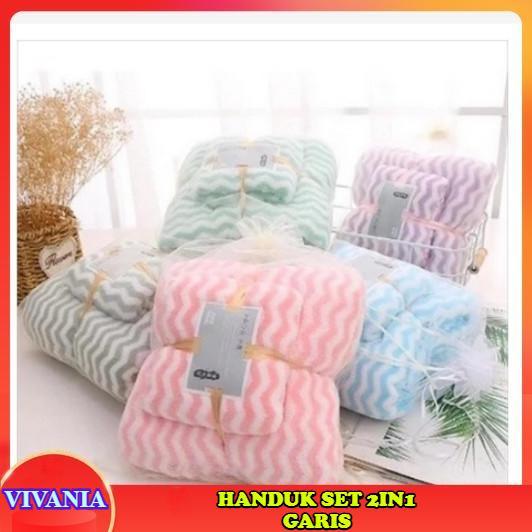VIVANIA - HANDUK SET 2IN1 GARIS Gift Set Handuk Lembut Handuk Microfiber 2in1
