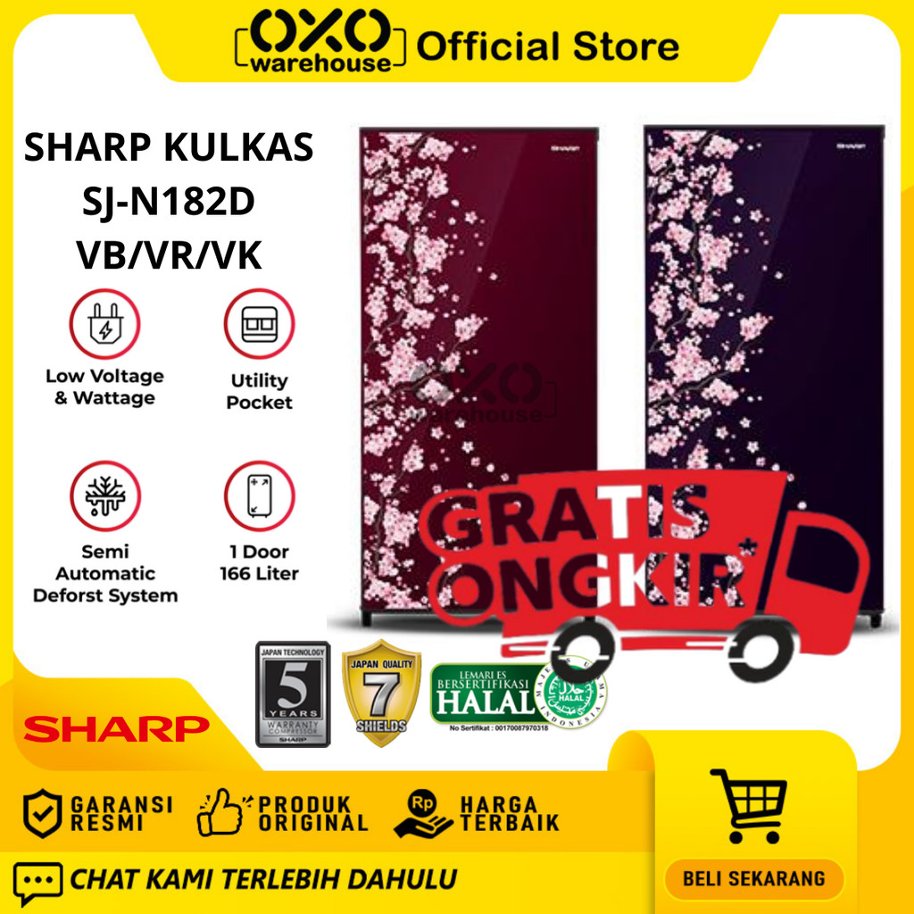 Sharp Kulkas 1 Pintu Vaboulous Series SJ-N182D VB VRLemari Es Garansi Resmi 5 tahun Kapasitas 166 Li