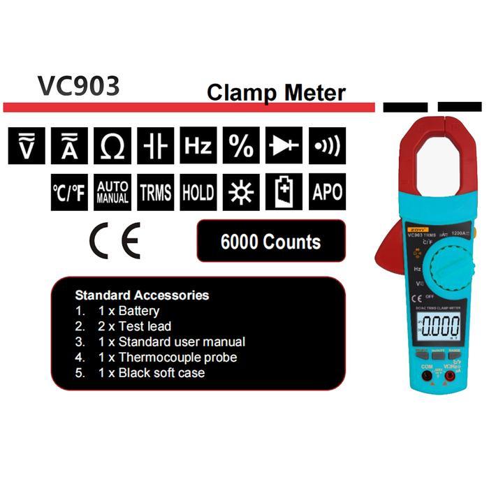 ZOYI VC903 Auto Range Clamp Meter Tang Amper Digital Tang Ampere AC DC