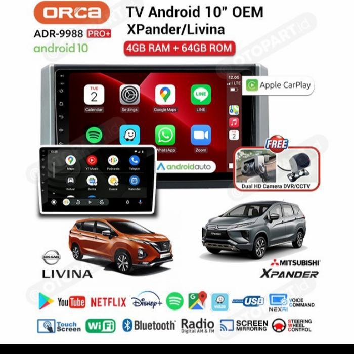 Ready ANDROID ORCA ADR-9988 PRO+ &CAMERA DVR XPANDER 10"INCH