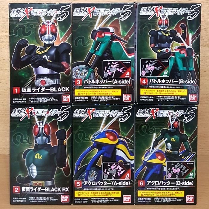 Shodo-X Kamen Rider 5 [6/Set] Masked Rider Black Burakku Rx Battle Hopper Acro Batter 1-18 Scale