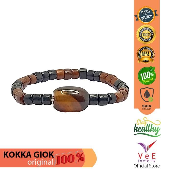 TERMURAH Gelang Kayu Kokka Marjan Kombinasi Batu Giok Cokelat Jade Asli Cina