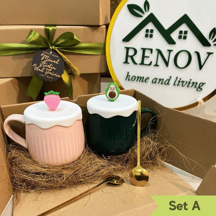 MUG LUCU UNIK GELAS KERAMIK TUTUP SENDOK CANGKIR MINUM KOPI Gift Mugs