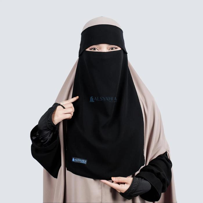 ASLI Niqab Poni down Sifon Silk Jetblack Alsyahra ExclusivWoven Muslim Cadar Safety Pelengkap