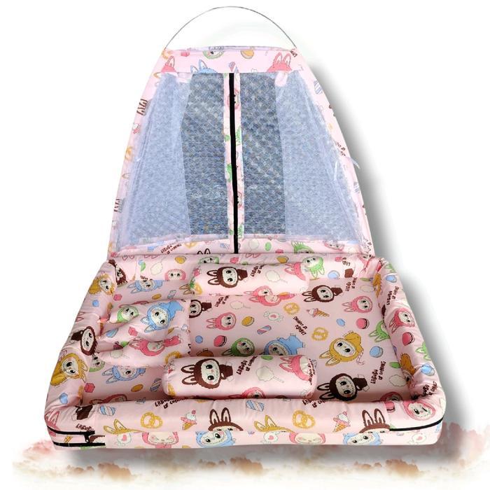 Kasur Fiber Kelambu Motif Labubu Unisex Kasur Bayi Set Lengkap Cewek Cowok Tidur