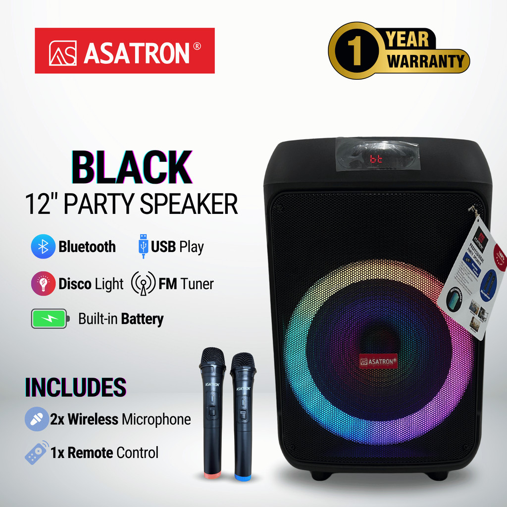 Asatron Black 12 Inch Bluetooth Party Speaker