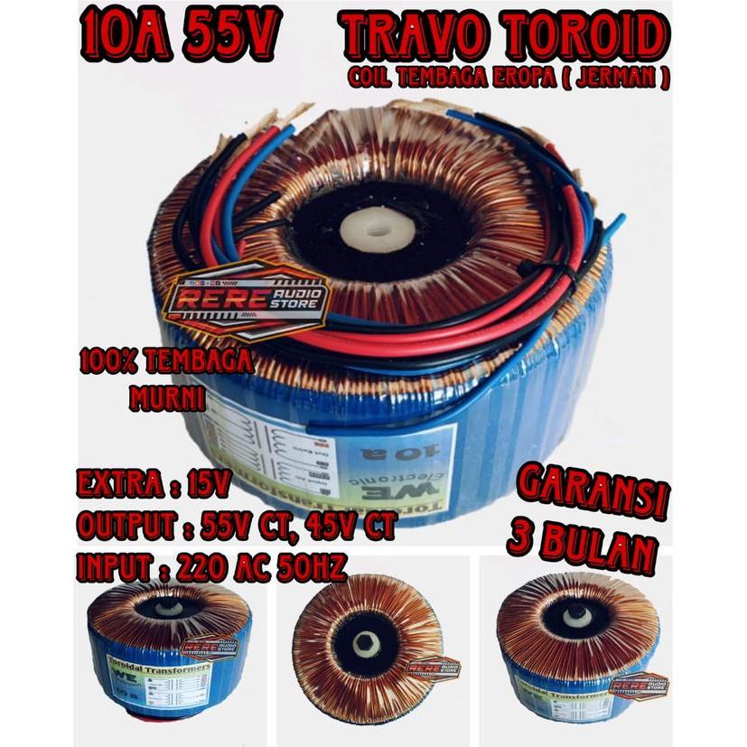 Trafo Donat /Travo Balap / Travo Toroid 10A Besar CT 55V 45V Tembaga Murni HELENIC Jerman