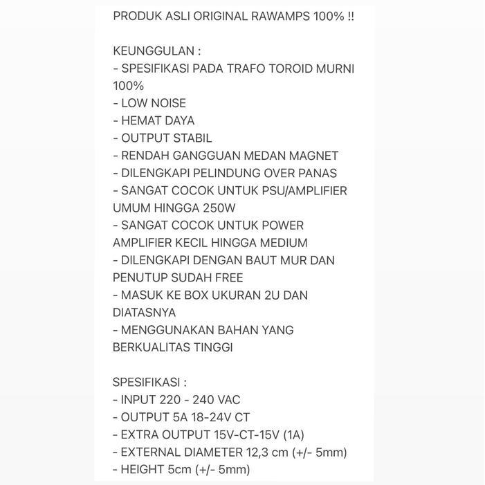 TRAFO TRAVO DONAT 5A 18-24V CT TRAVO TOROID RAWAMPS ORIGINAL