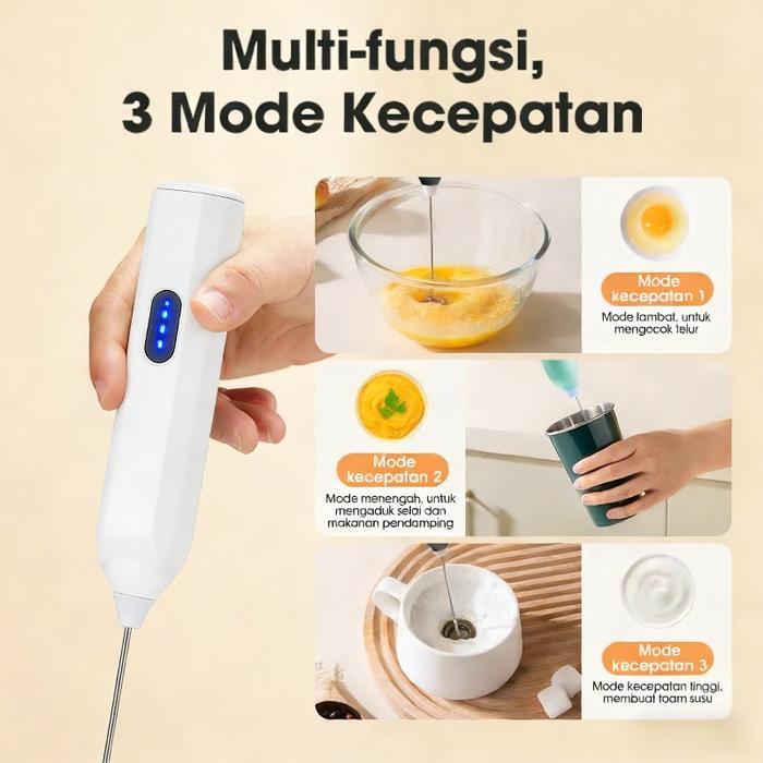 Vixplorn Milk Frother 3 Kecepatan Pengaduk Kopi Elektrik Pengaduk Matcha Pengaduk Minuman Elektrik