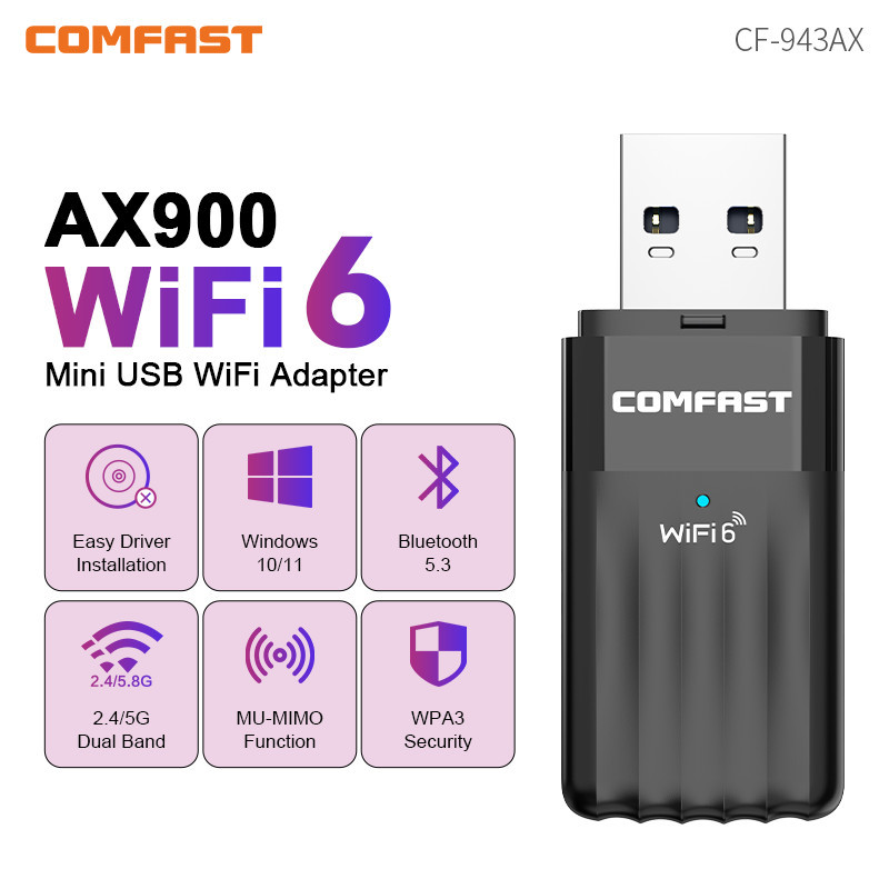 BELI SEKARANG COMFAST Bluetooth 5.3 WiFi 6 Dongle AX900 USB WiFi adaptor Driver gratis 2.4GHz & 5.8G