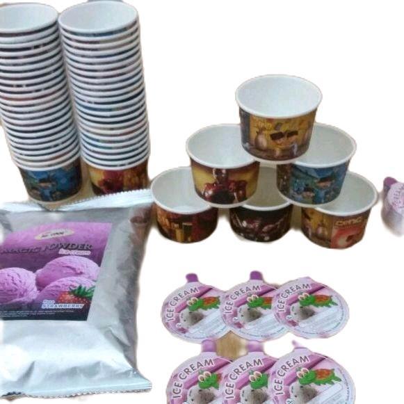 Mr.Cool Paket Es Krim Praktis Anti Gagal Tinggal Mixer Bubuk Bahan 250Gr Coklat 50 Cup Karakter 50Ml