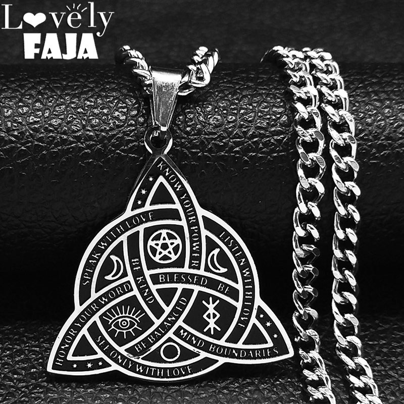 Viking Witch Celtic Knot Pendant Necklace Stainless Steel Men Chain Odin Gothic Necklace Protection