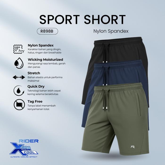 Rider Xtracool - Celana Pendek Sport Unisex R898B Nylon Spandex Isi 1 Pcs