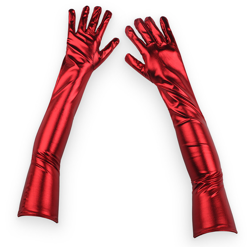 48Cm Women Patent Leather Solid Gloves Stage Performance Halloween Cosplay Nightclub Pole Dance