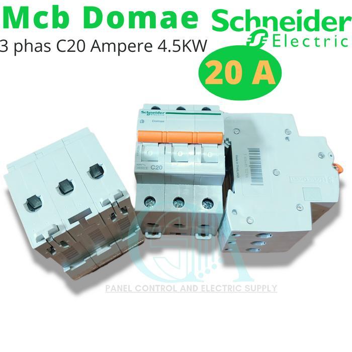 Schneider Domae Mcb 3P 20A 3 Phase 20 Ampere Pengaman Stopkontak 4.5Kw