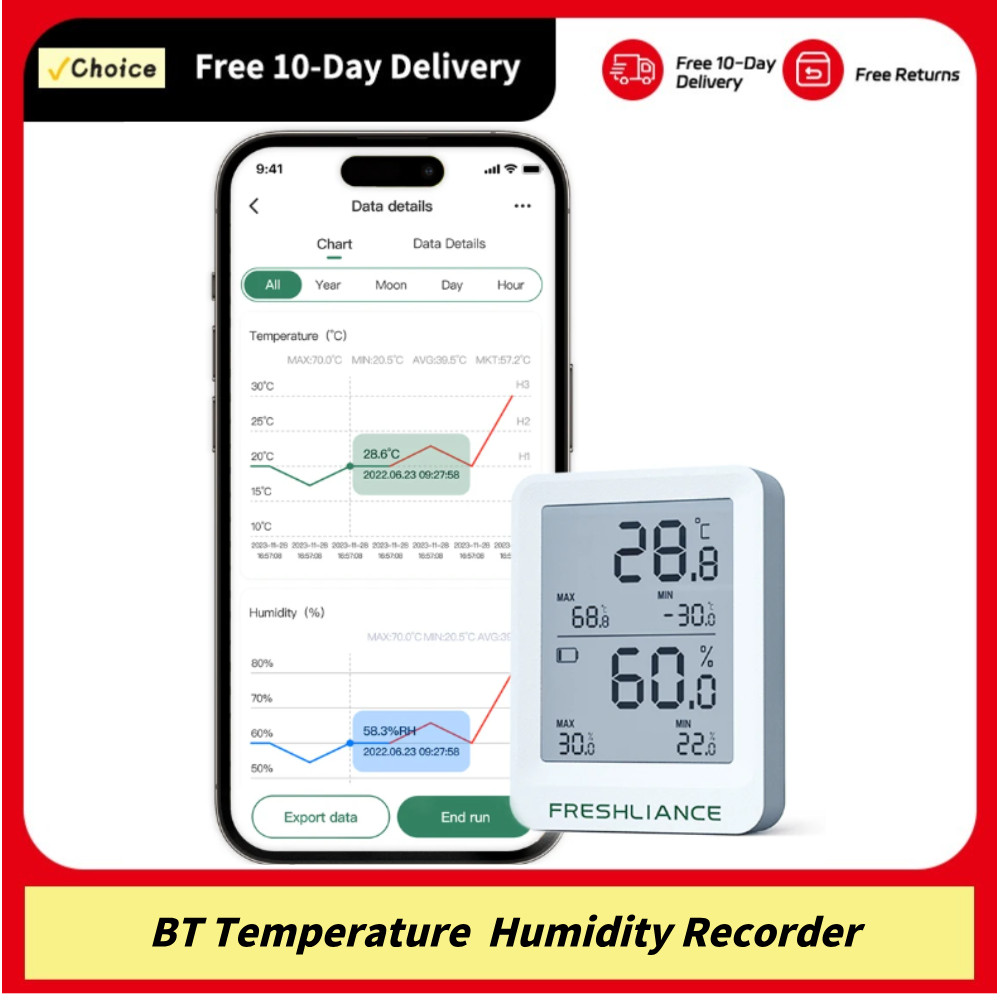 BT Temperature Humidity Recorder Fruit Storage Temperature Logger APP Control Large Capacity Data