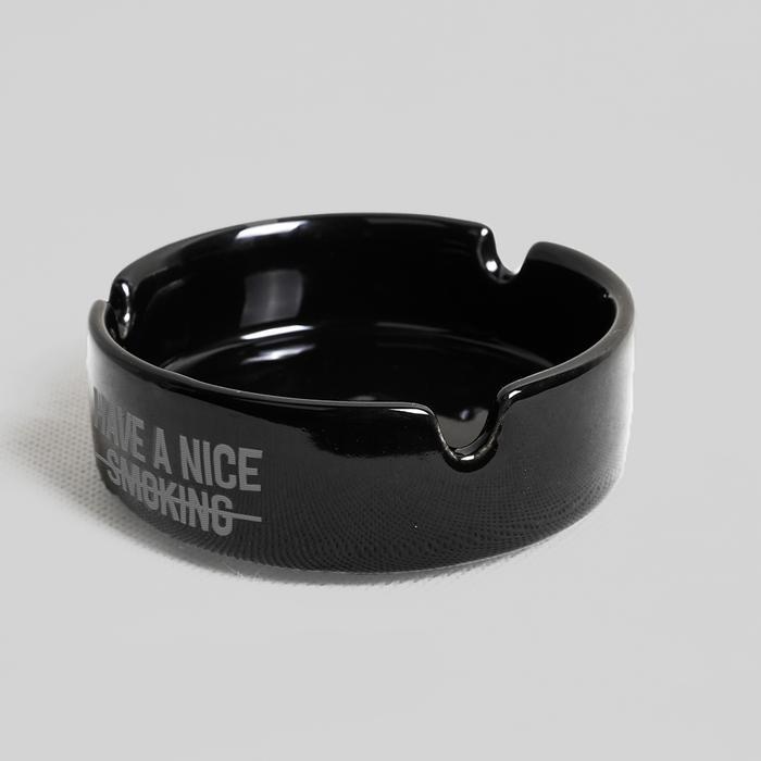 Asbak Keramik Glossy Grafir Ashtray Hitam Prodigo Motif 3