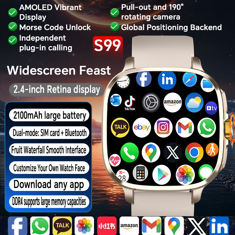 5G FULL NETCOM S99 SMARTWATCH ANDROID13 SMART WATCH WITH 190 ROTATING CAMERA NFC COMPASS IP67