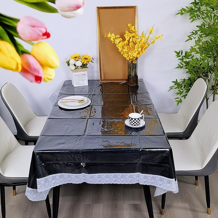 <Cod>Loyal Bosque Taplak Meja Renda Jahitan Bening / Taplak Meja Makan Plastik Bening / Taplak Meja