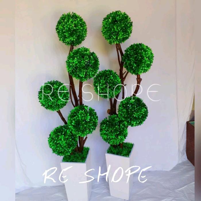 Bonsai Bola Topiari Pohon Bunga Hias Plastik Dekorasi Artificial
