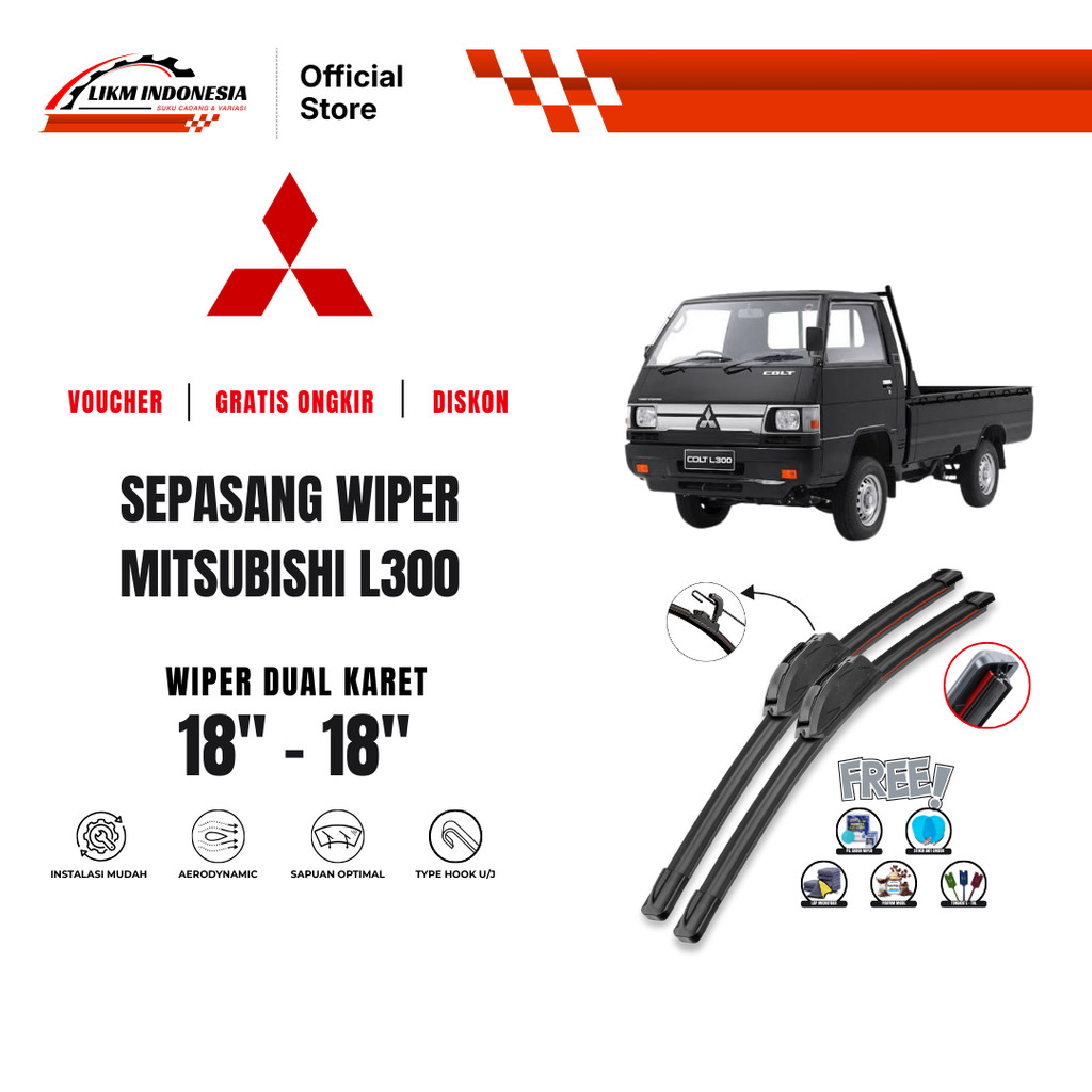 Wiper Mitsubishi L300 Dual Kaca Depan Mobil Free 5 Bonus