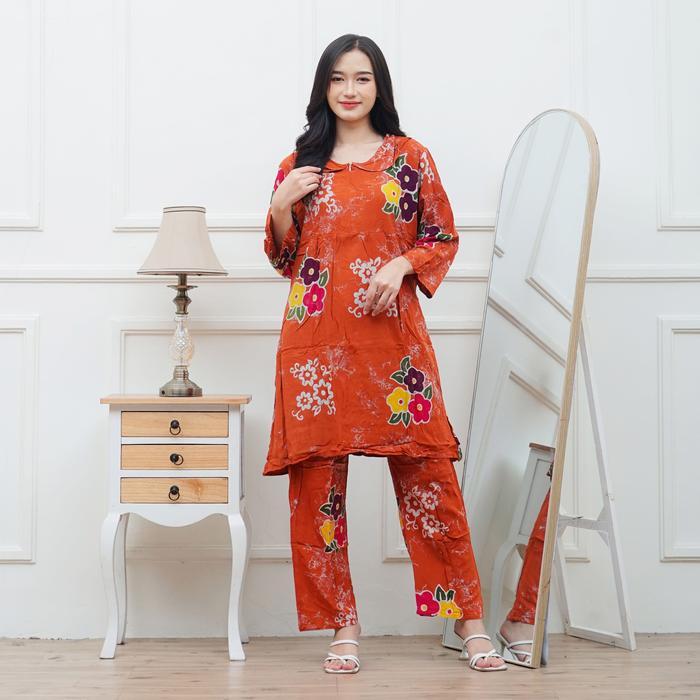 Setelan Celana Panjang Tunik Safira Bunga Batik Pekalongan Putri Dania