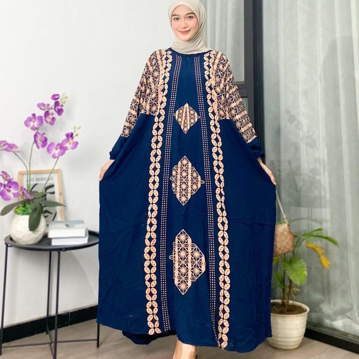 Gamis kaftan ayana jumbo rayon tebal Hitam Navy Muslim Wanita Muslim Wanita Dress Motif