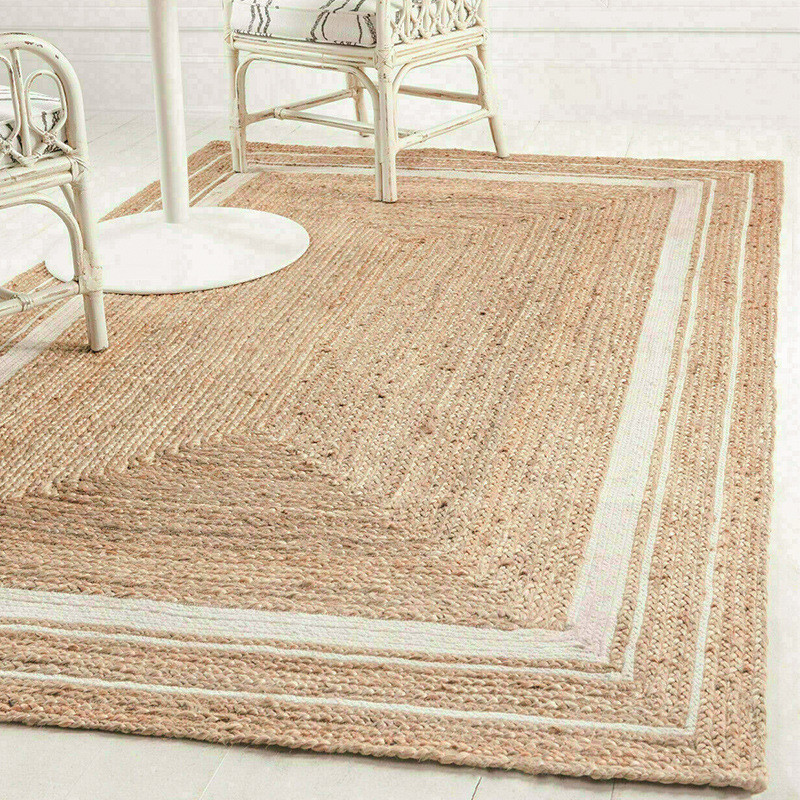 Living Room Carpet Natural Jute Hand Woven Soft Breathable Comfortable Home Decoration Rug Wear
