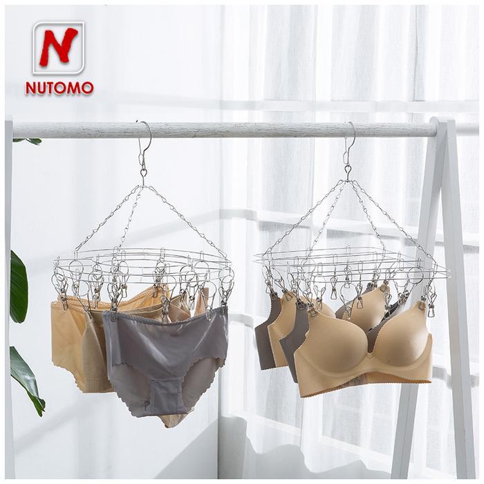 Gantungan Jemuran Baju Hanger 20 Jepit Stainless Bulat Dan Persegi ~ Jemur Kaos Kaki Cd Bra Pakaian
