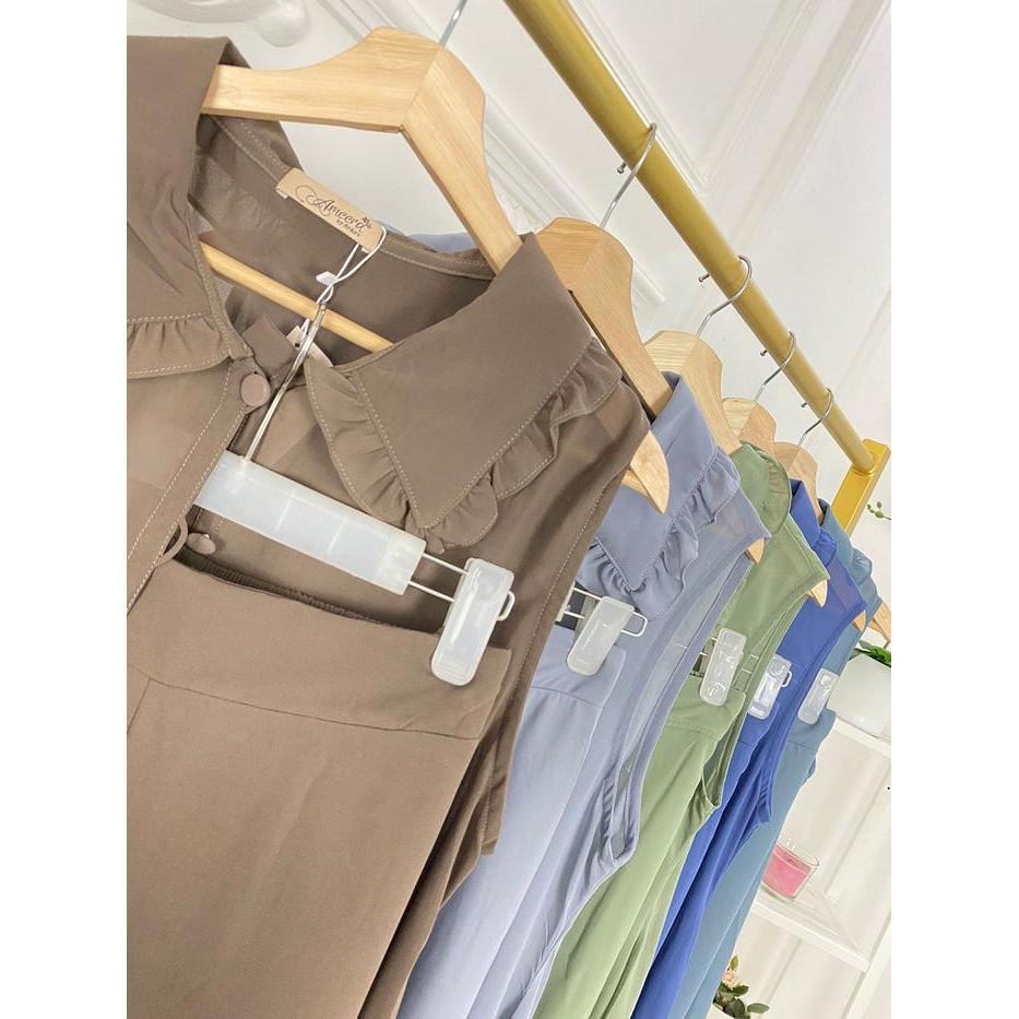 2 In 1 Naura One Set Tanpa Manset, Ceruty Baby Doll Higth Quality Setelan Outer Dan Kulot Polos Baju