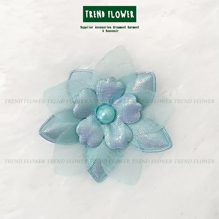 Bunga kain biru borci pita rangkai aksesoris Bros Bunga Souvenir Seser