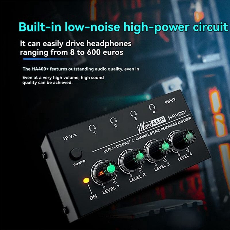 SUNRI-HA400+ Headphone Amplifier 4 Channels Mini Stereo Headphone Amplifier Headphone Power