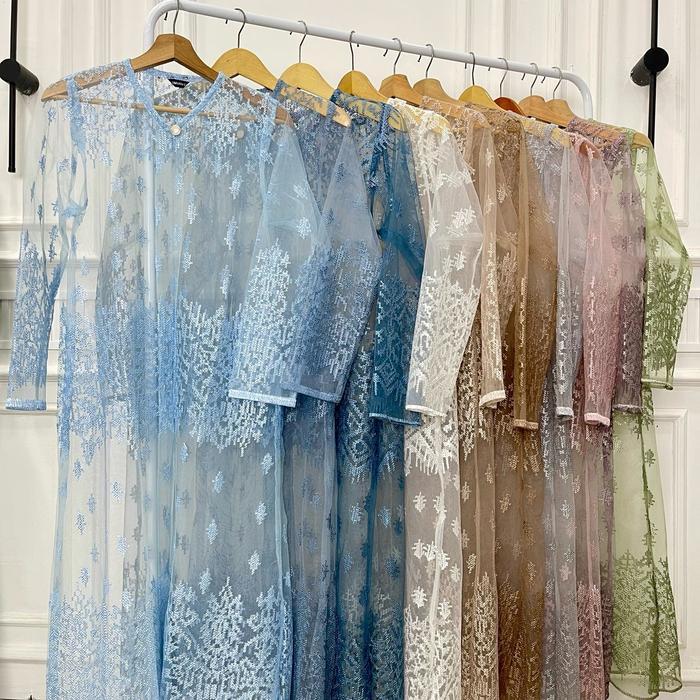 Gaia Outer Brokat Tile Panjang Wanita Cardigan Kondangan Muslim Kardigan Fit Putih Hitam Baju