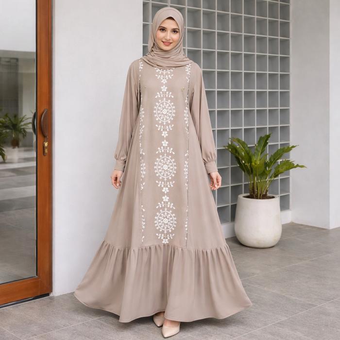 By Dolla - Madeena Dress - Gamis Hari Raya Gamis Burkat - Bahan Lembut Dingin - Desain Elegan Polos