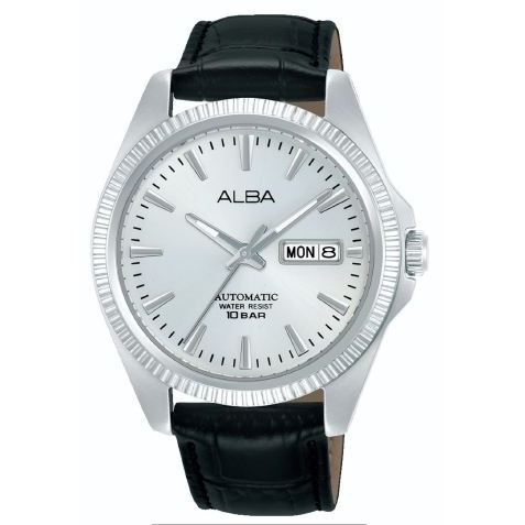 Jam Tangan Pria Alba Mechanical AL4813 AL4813X1 Automatic Strap Leather Black Color Men Silver Dial 