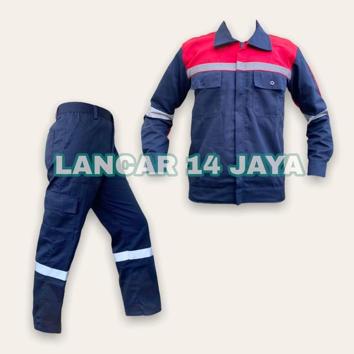 Promo Set Kerja Lengan Panjang Kombinasi / Wearpack Safety / Setelan Baju Kerja / Baju Proyek / Baju