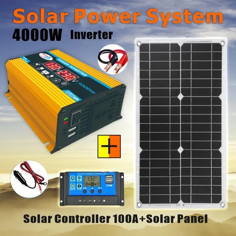 4000W Solar Inverter Kit Complete 12V to 110V/220V Solar Panel System 12V Solar Panel Battery Charge