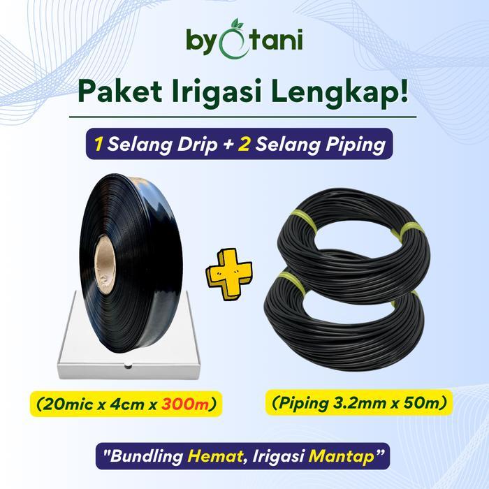 Selang Drip 20 mikron 300 Meter + 2 Selang Piping (Paket Bundling) Pipa irigasiTetesOtomatis Tanaman