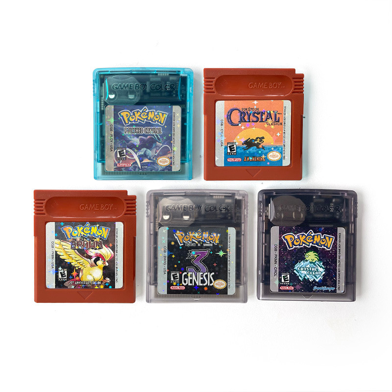 USA English Pokemon brOwn CRYSTAL AWAKENING GENESIS POLISHED CRYSTAL CRYSRAL CLEAR GBC Cartridge