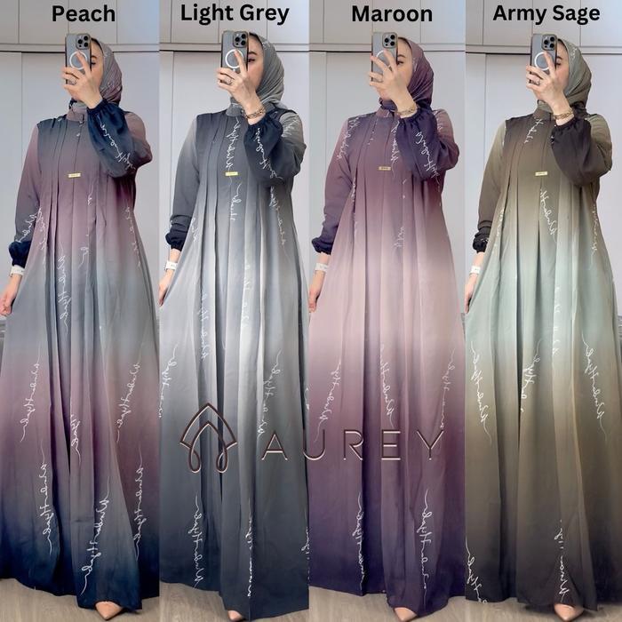 HJKU6854 Aurey - Set Hijab Givani / Gamis Wanita Motif Gradasi Ceruty Hyget Full Furing / Free Hijab