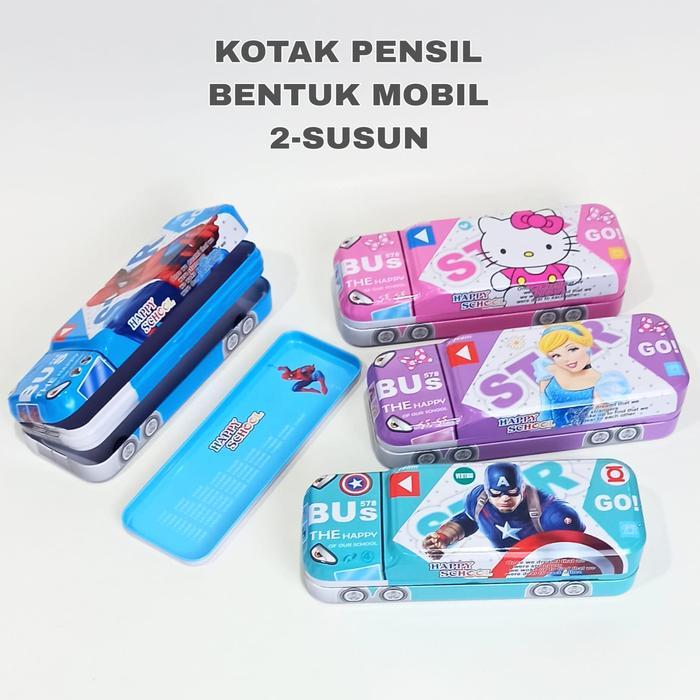 Stok Baru BOS Kotak Pensil Kaleng Bentuk Mobil/Tepak Pensil Anak/Kotak Pensil Stationery