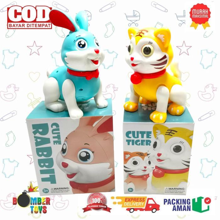 Mainan Anak Robot Cute Tiger Rabbit Harimau Kelinci Jalan Baterai Kado Permainan Plastik