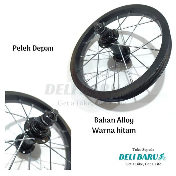 Pelek jadi Wheelset ukuran 12 Velg Alloy hitam SEPASANG sepeda anak