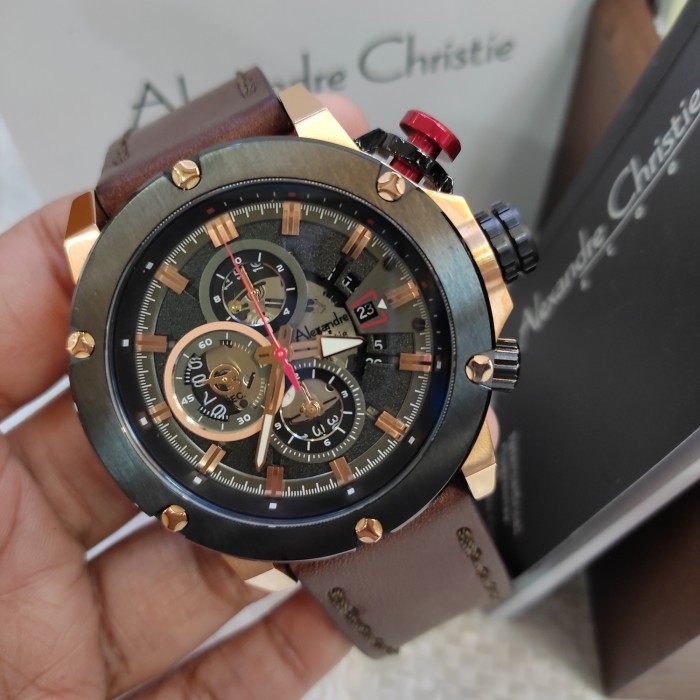 JAM TANGAN PRIA ORIGINAL ALEXANDRE CHRISTIE AC 6491 MC LEATHER STEEL