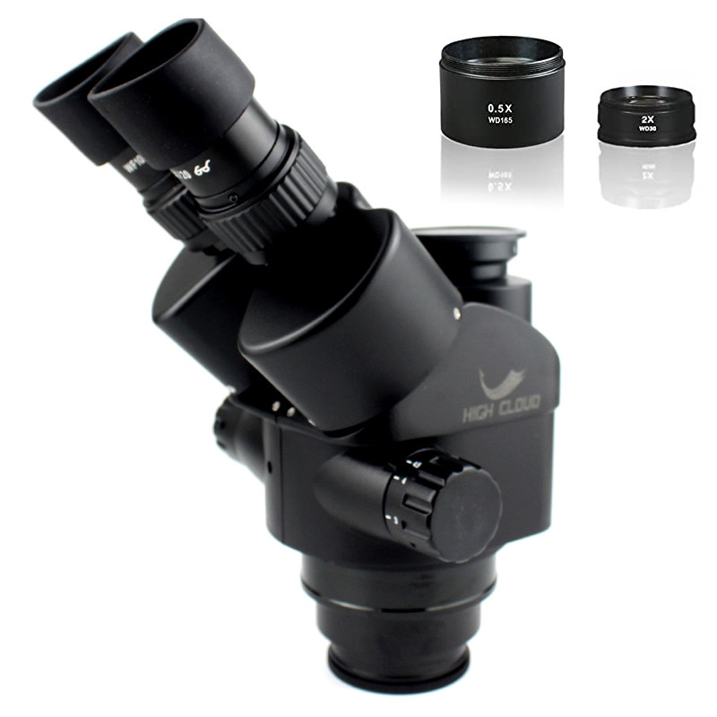 New 7X-45X Simul-Focus Parfocal Continuous Zoom Trinocular Stereo Microscope Head 76mm Diameter Hold