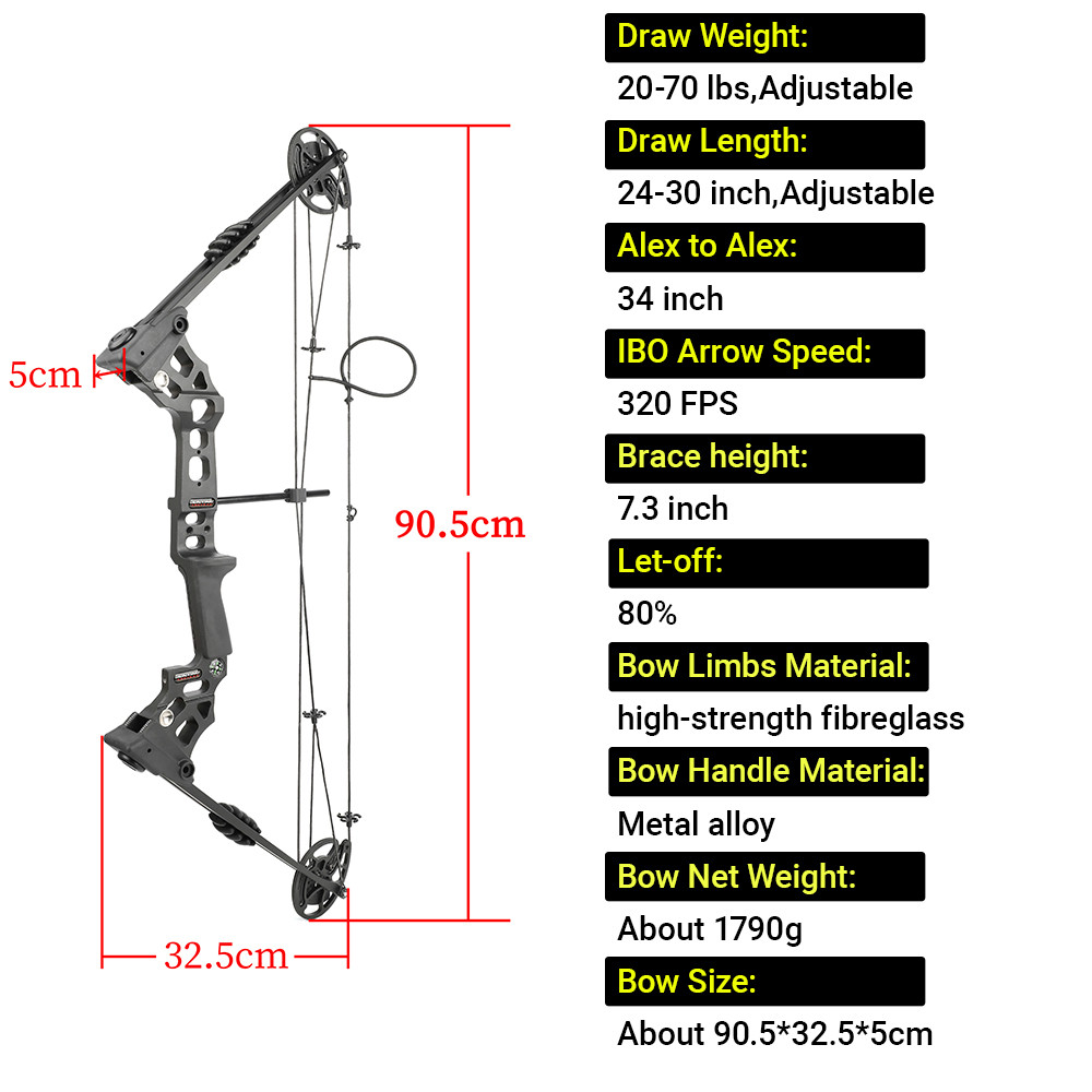 Junxing X8 Compound Bow 20-70 lbs Adjustable Carbon Arrow Alloy Riser Archery Pulley Bow for
