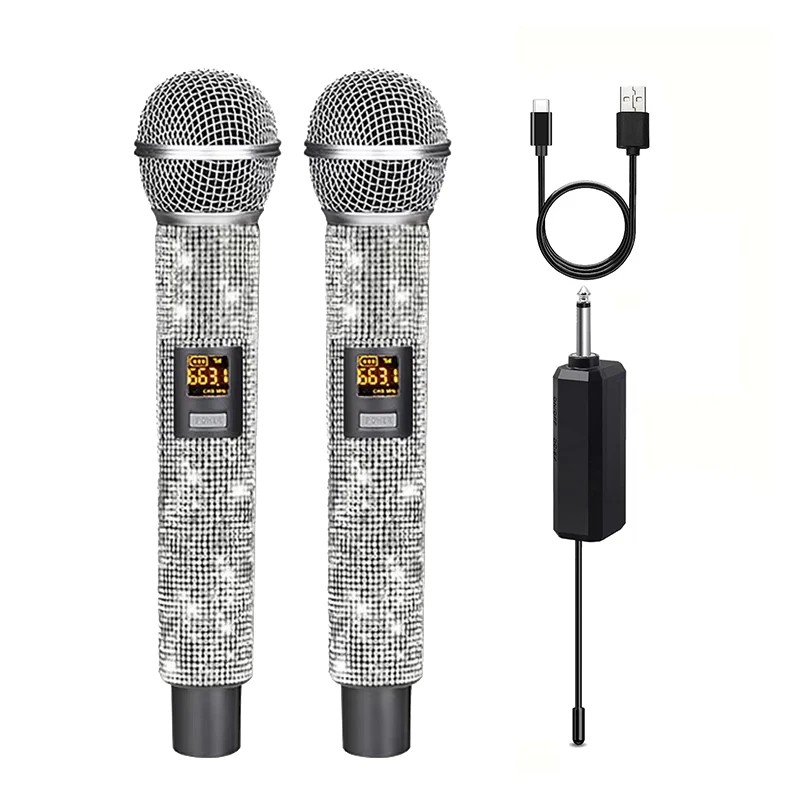 Professional Wireless Microphone with Diamond Type-C Charging Home KTV Outdoor Audio Mic VHF Stage
