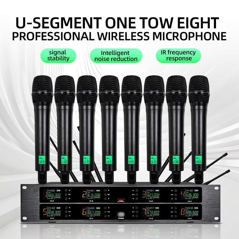 Professional wireless microphone UHF 8-channel handheld collar clip, conference microphone karaoke,
