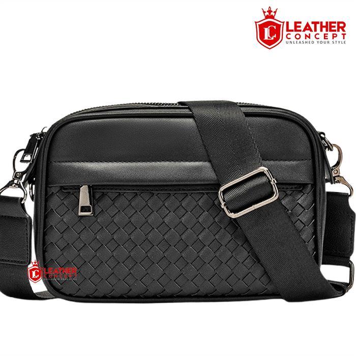 Leather Concept TONIE Tas Selempang Pria Kulit Tas Kulit Cowok Tas Pria Tas Jalan hitam cowok